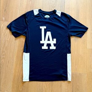Dodgers Navy and White LA Logo Tee S